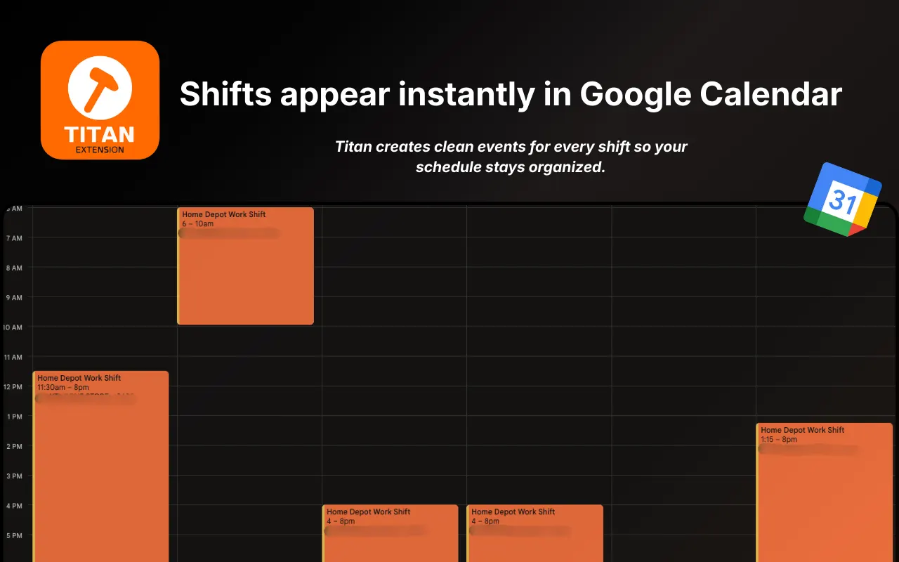 Home Depot work shifts appearing as events in Google Calendar